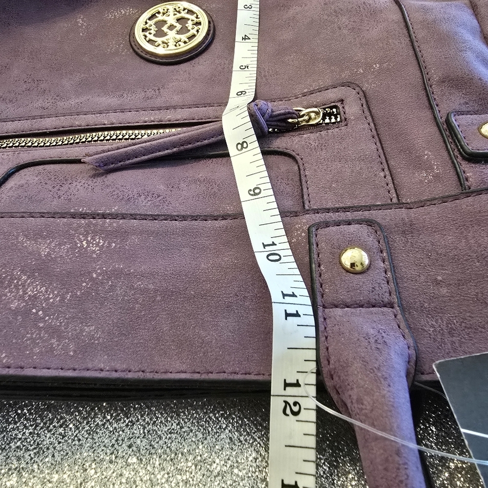 Chateau Purple Satchel Handbag NWT Gold Medallion Logo Front Zip Shoulder Bag - Picture 11 of 11